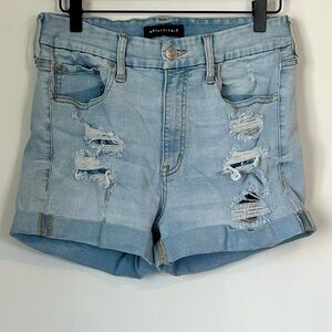 Aeropostale Light Wash Distressed High Rise Curvy Midi Jean Shorts - Size: 10